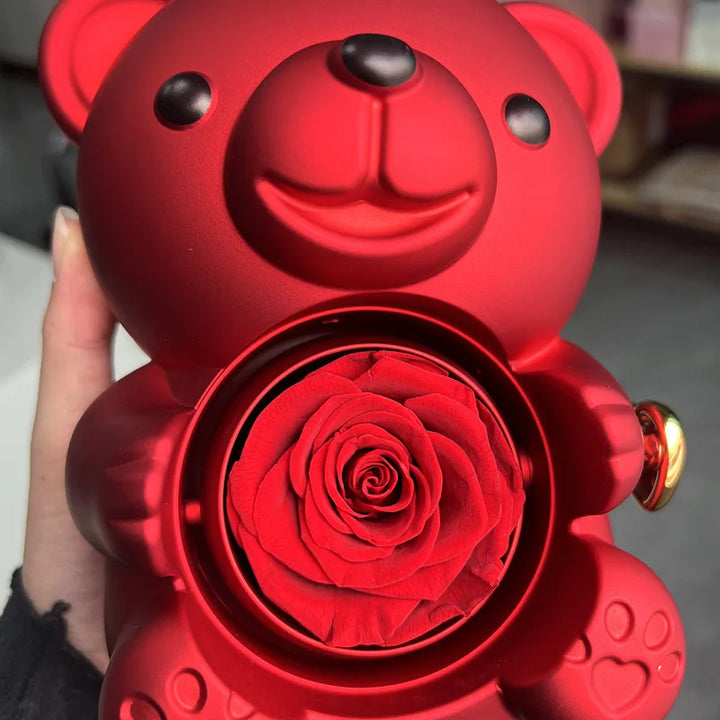 Rose Bear W/ Forever Rose
& Heart Necklace