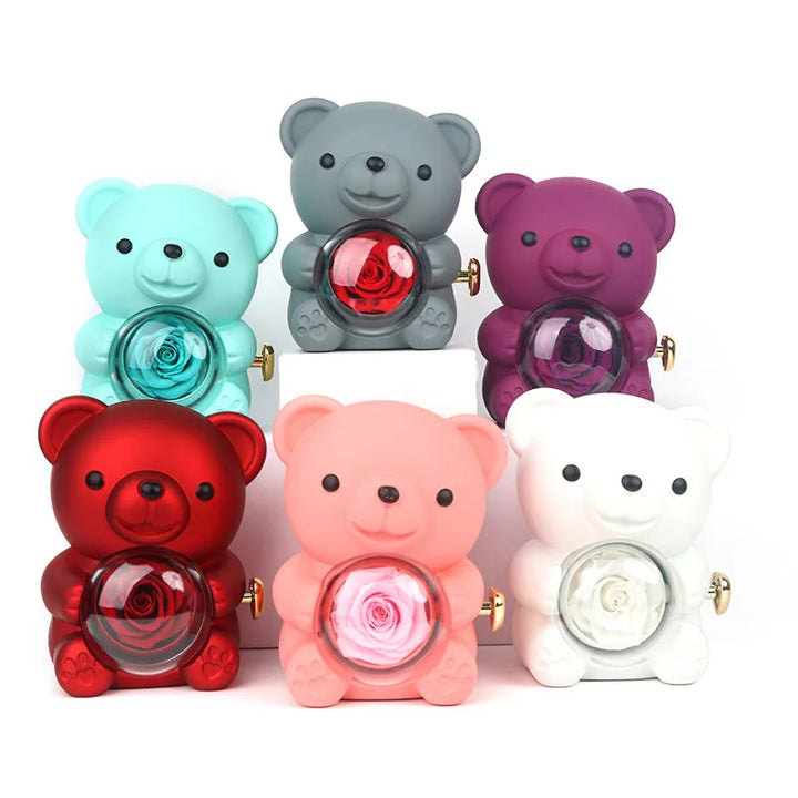 Rose Bear W/ Forever Rose
& Heart Necklace