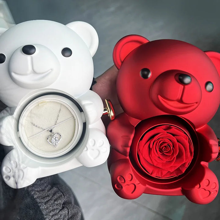 Rose Bear W/ Forever Rose
& Heart Necklace